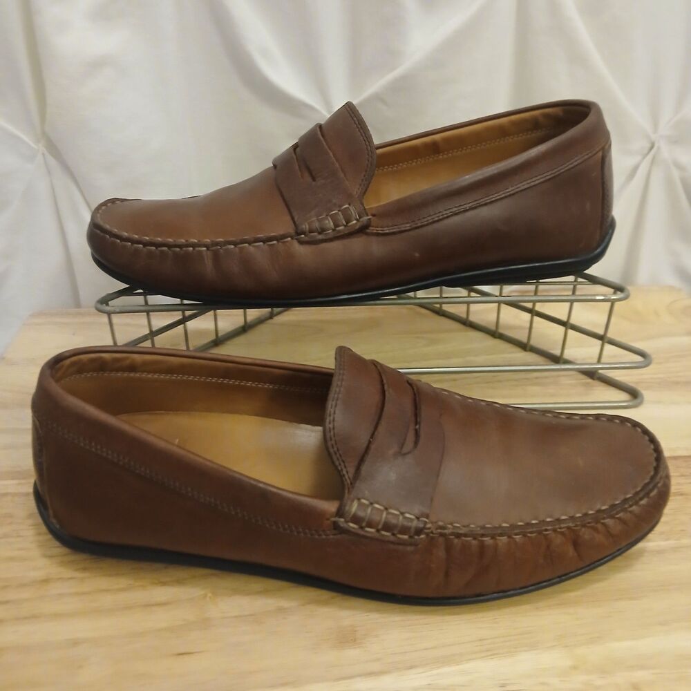 Austen Heller Mens Sz 9 Brown Leather Penny Loafers Handsewn Driving Moccasins
